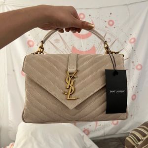 YSL Saint Laurent College Medium Tan Suede